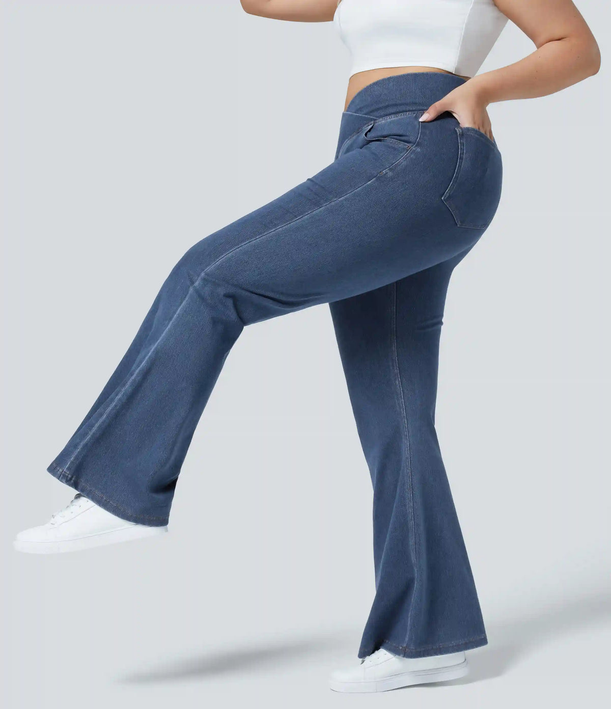 Halara Flex™ High Waisted Crossover Pocket Washed Casual Plus Size Jeans