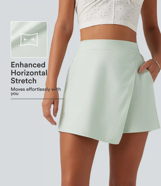 High Waisted Baggy Casual Linen-Blend Shorts with Pockets