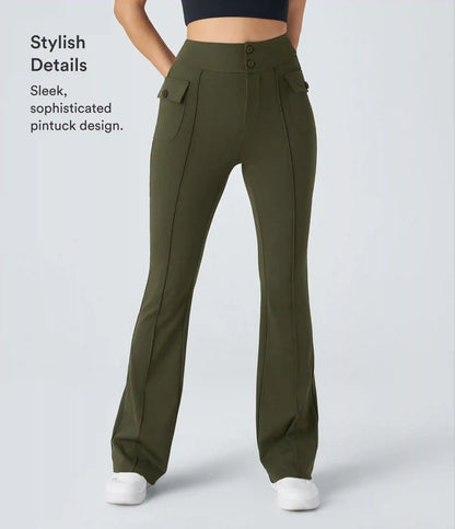 High Waisted Side Flap Pocket Flare Casual Cargo Pants
