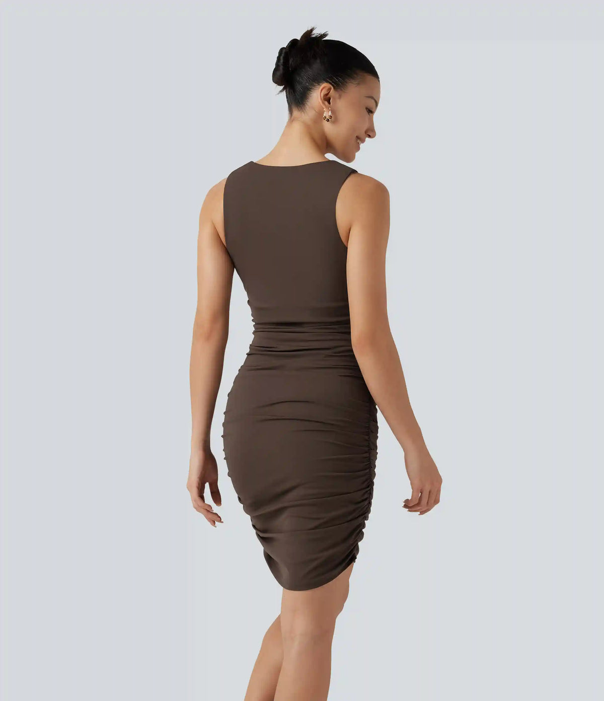 SoftlyZero™ Airy Round Neck Sleeveless Ruched Built-in Bra 2-Piece InstantCool Casual Bodycon Dress with Tummy Control Shorts