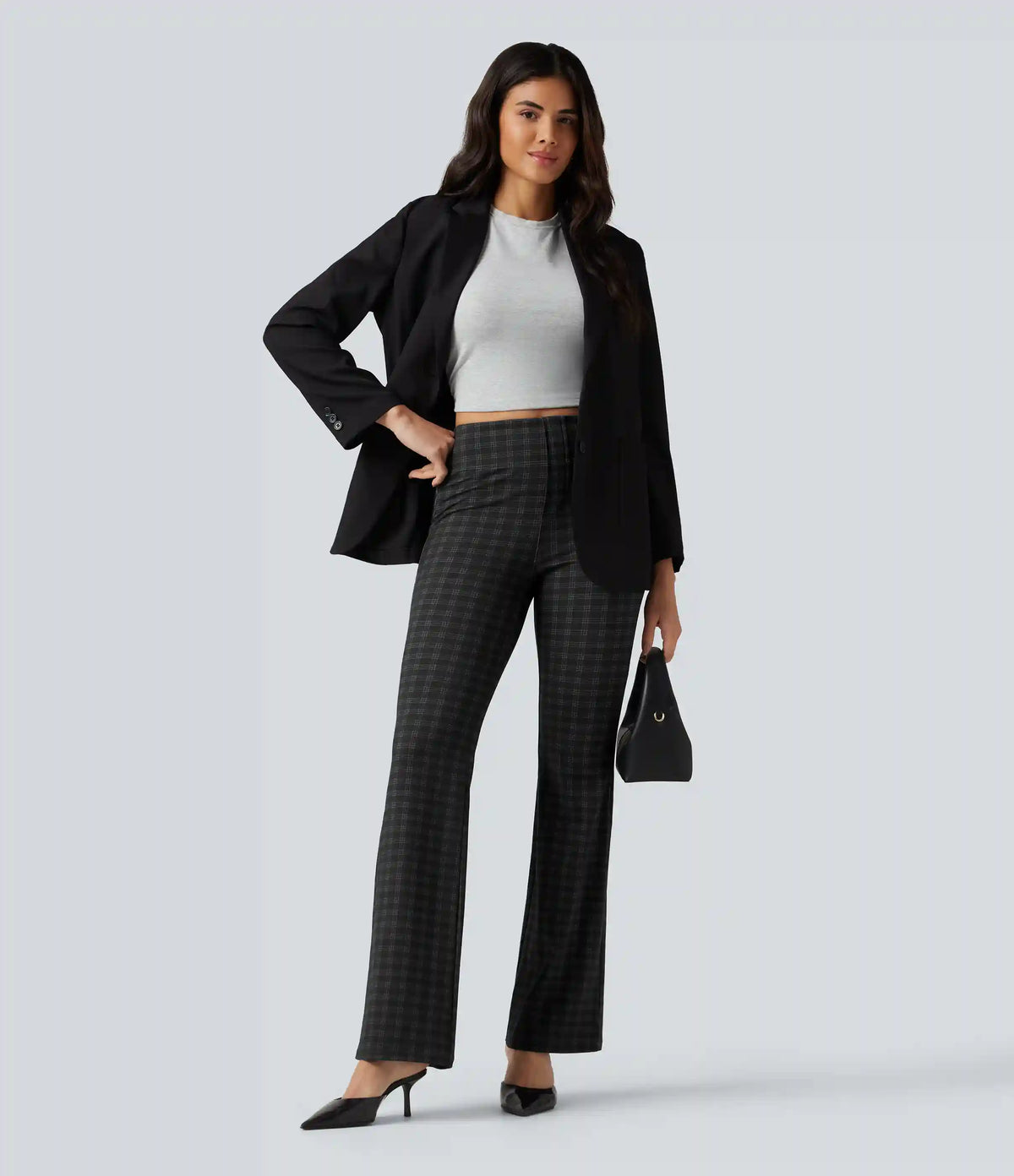 Halara Flex™ High Waisted Plaid Bootcut Work Pants with Pockets