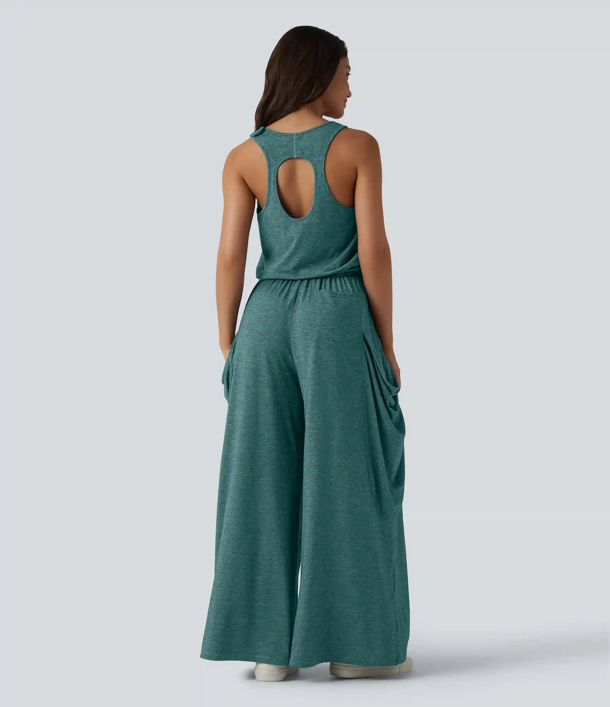 Sleeveless Cut Out Wide Leg Casual Jumpsuit with Pockets-Easy Peezy Edition