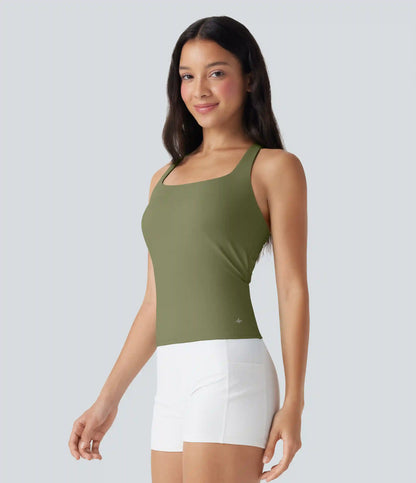 SoftlyZero™ Airy Square Neck Cropped InstantCool Running Tank Top-Longer Length