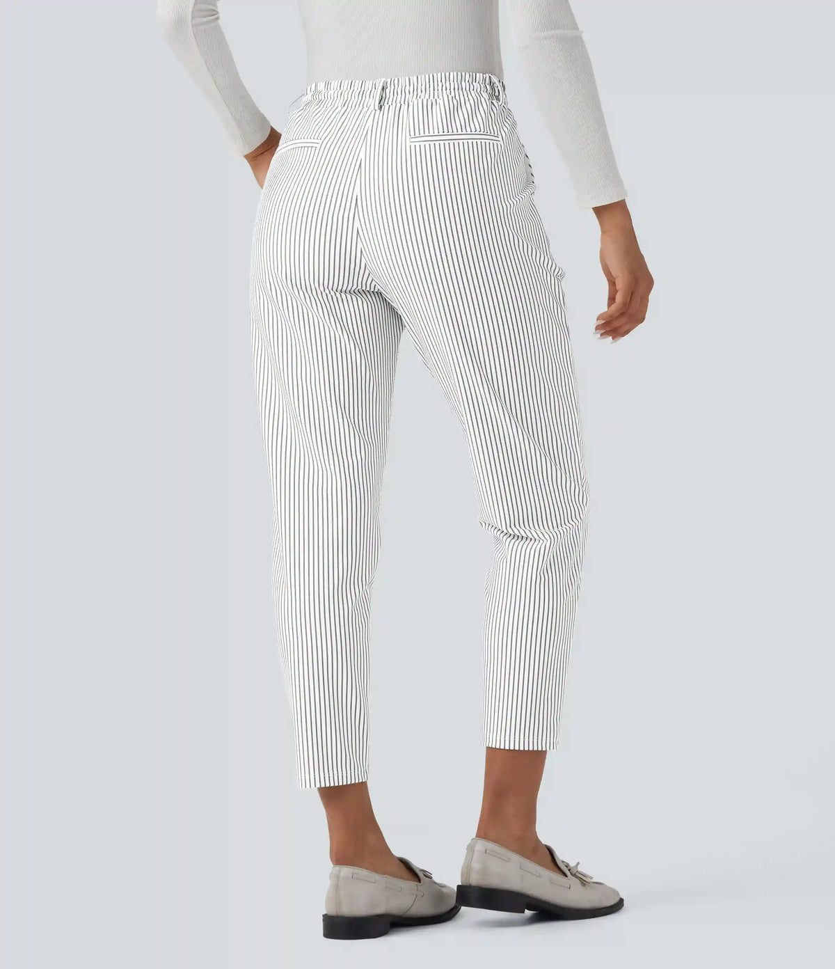 Halara Flex™ Mid Rise Drawstring Tapered Stripe Work Pants with Pockets