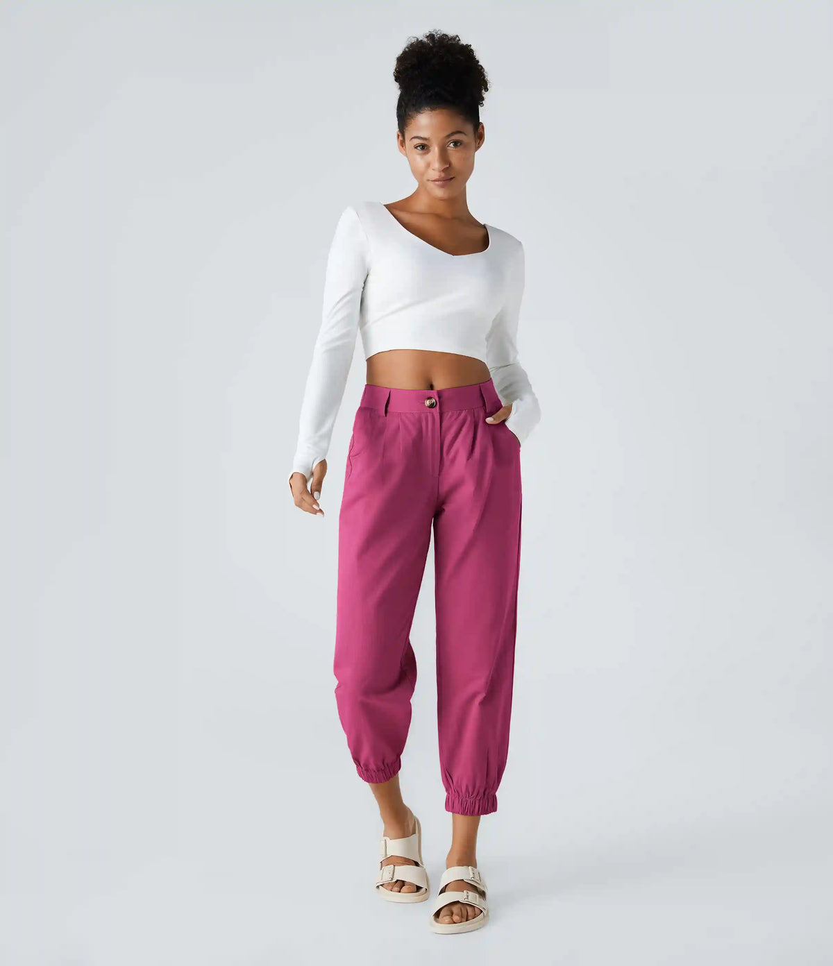 Mid Rise Casual Joggers with Pockets