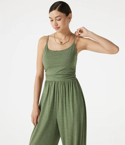 Adjustable Straps Ruched Built-in Bra Heathered Casual Jogger Jumpsuit with Pockets-Easy Peezy