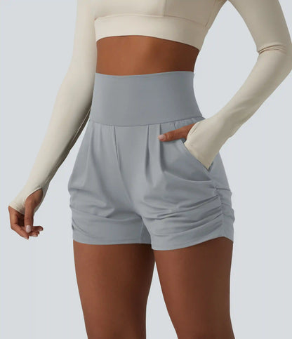 SoftlyZero™ Airy High Waisted Ruched InstantCool Yoga Shorts 3'' with Pockets