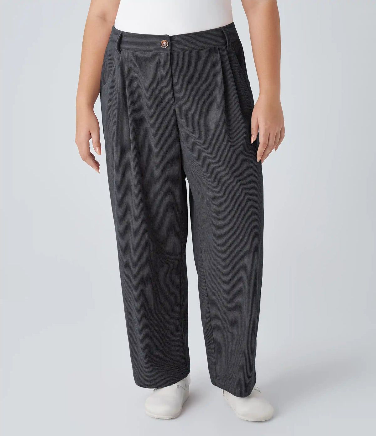 Mid Rise Zipper Pocket Plus Size Corduroy Casual Pants
