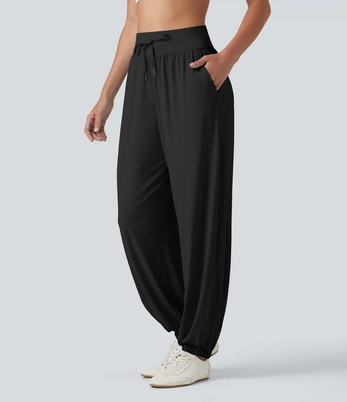 High Waisted Drawstring Split InstantCool Quick Dry Workout Joggers with Pockets-UPF50+