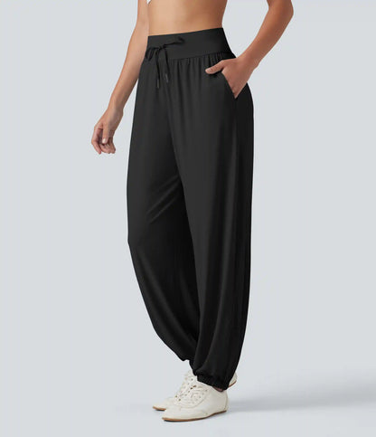 High Waisted Drawstring Split InstantCool Quick Dry Workout Joggers with Pockets-UPF50+