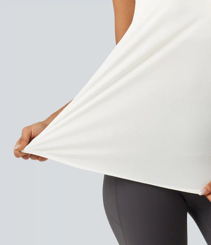 Contrast Mesh Curved Hem Running Tank Top-Longer Length