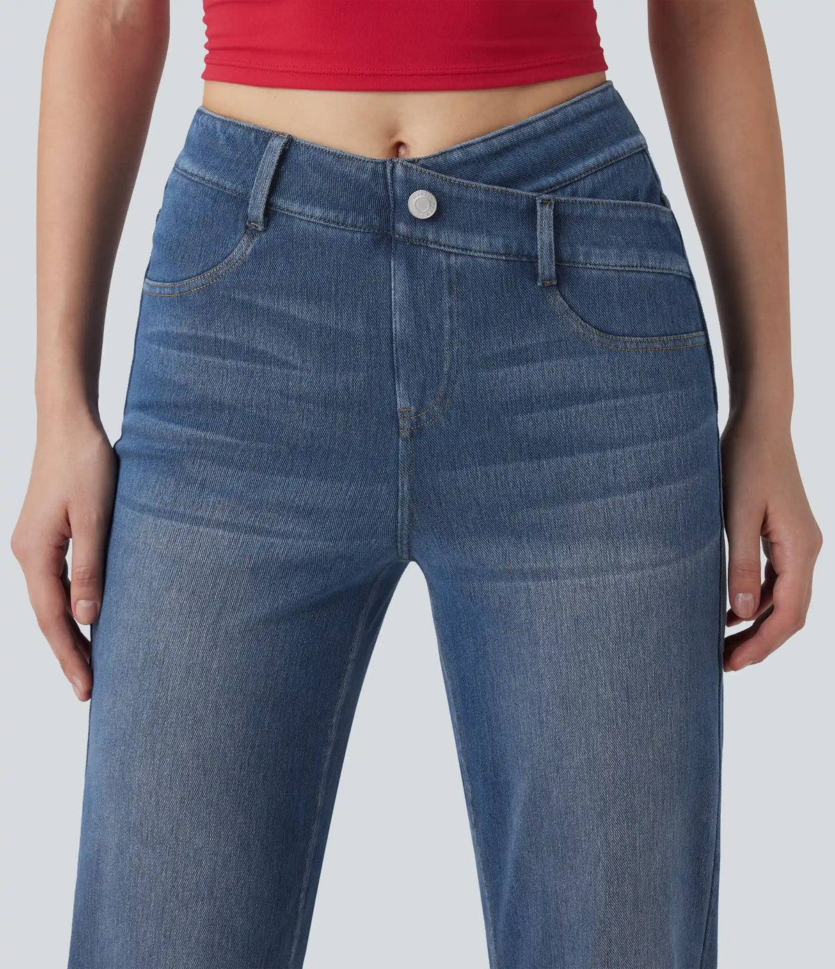 Halara Flex™ Mid Rise Crossover Tummy Control Straight Leg Casual Jeans with Pockets