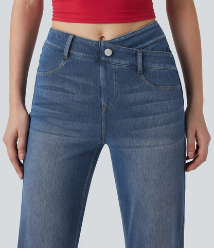 Halara Flex™ Mid Rise Crossover Tummy Control Straight Leg Casual Jeans with Pockets