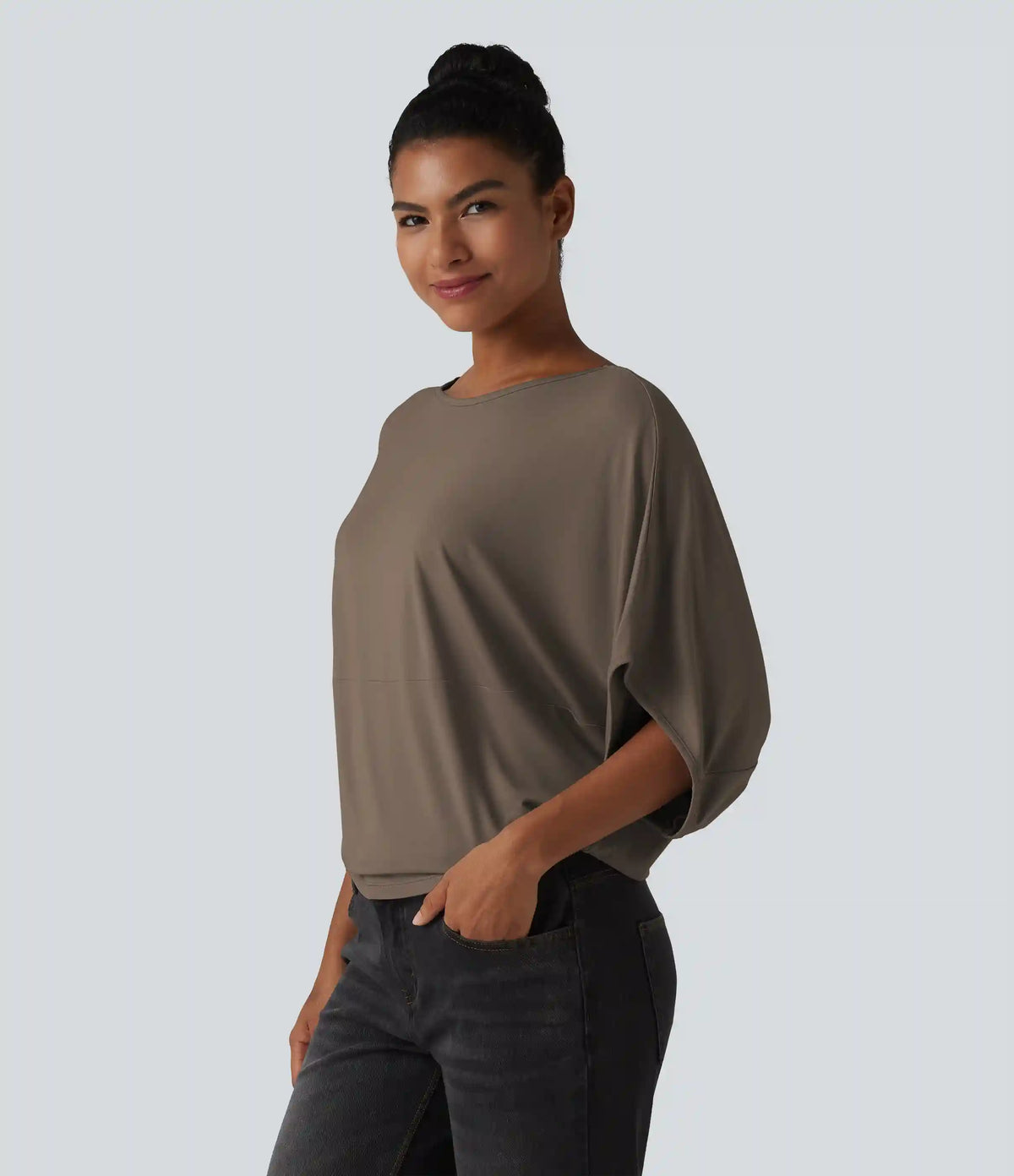 Round Neck Batwing Sleeve Relaxed Casual Top