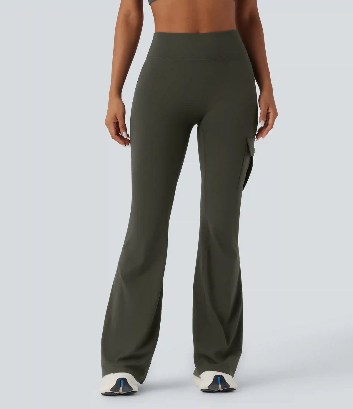 DayStretch High Waisted Tummy Control Ruched Workout Flare Pants with Pockets