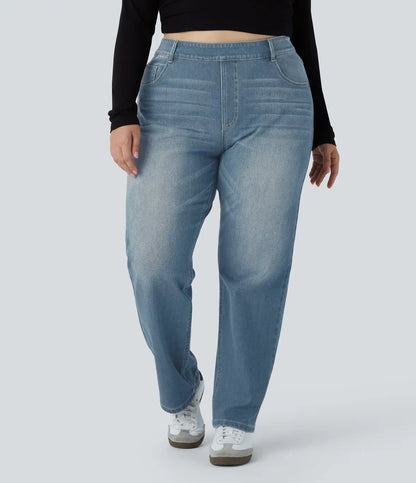 Halara Flex™ High Waisted Pockets Straight Leg Washed Casual Plus Size Jeans