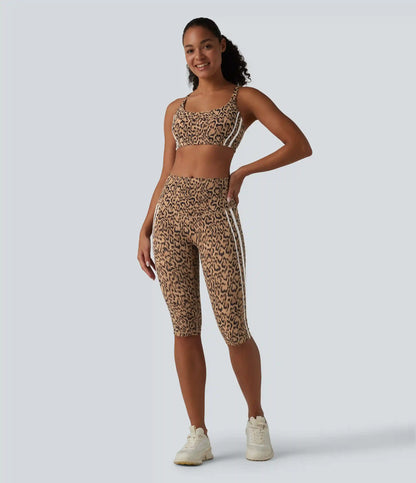 Halara UltraSculpt™ Leopard Print High Waisted Tummy Control Color Block Stripe Pedal Pusher Training Leggings with Pockets