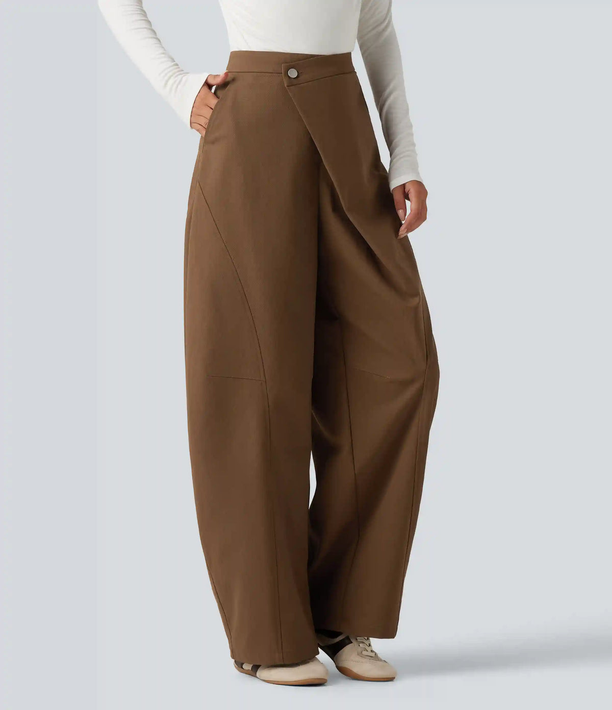Mid Rise Asymmetric Baggy Casual Pants with Pockets