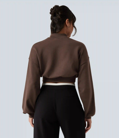 Mock Neck Dropped Long Sleeve Casual Cropped Sweatshirt