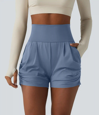 SoftlyZero™ Airy High Waisted Ruched InstantCool Yoga Shorts 3'' with Pockets