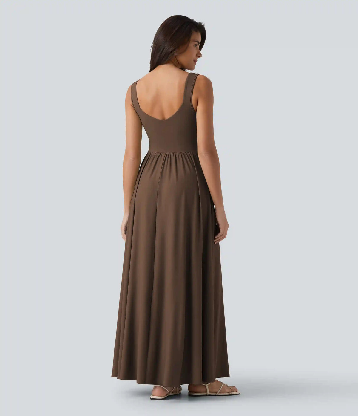 Built-in Bra Flowy Maxi Casual Dress with Pockets DD-F