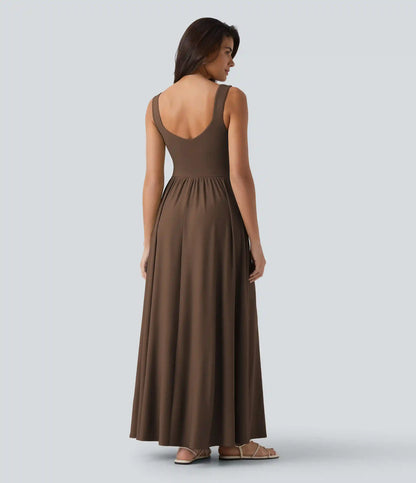 Built-in Bra Flowy Maxi Casual Dress with Pockets DD-F