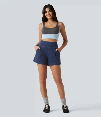 Halara Flex™ High Waisted Denim Casual Baggy Shorts 4'' with Pockets