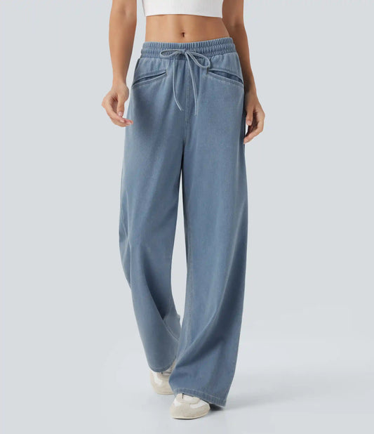 Halara Flex™ High Waisted Drawstring Wide Leg InstantCool Stretchy Knit Casual Sweatpants Jeans with Pockets