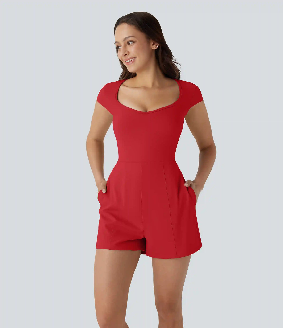 SoftlyZero™ Airy U Neck Cap Sleeve Pocket Cool Touch Yoga Romper-Easy Peezy