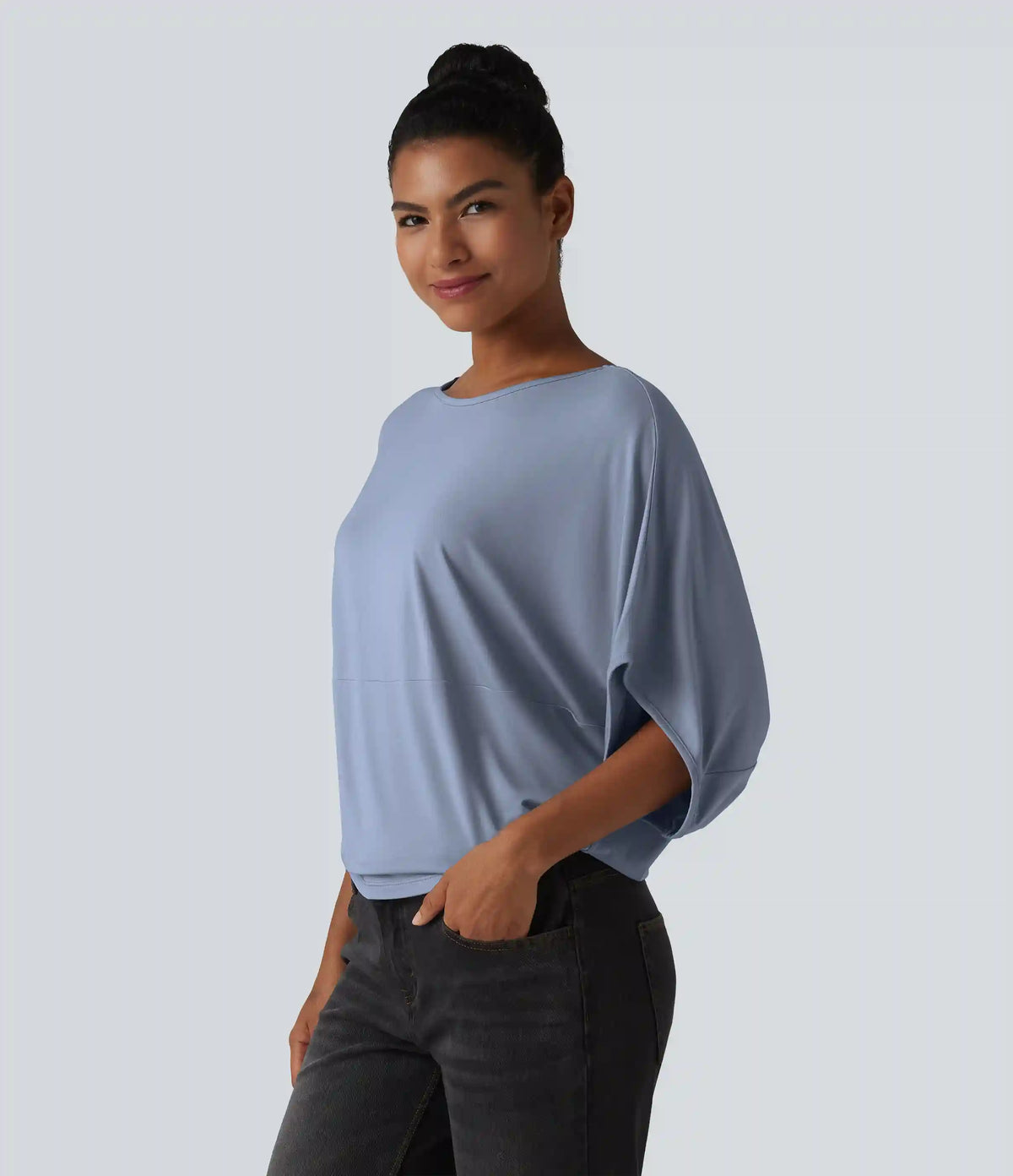 Round Neck Batwing Sleeve Relaxed Casual Top