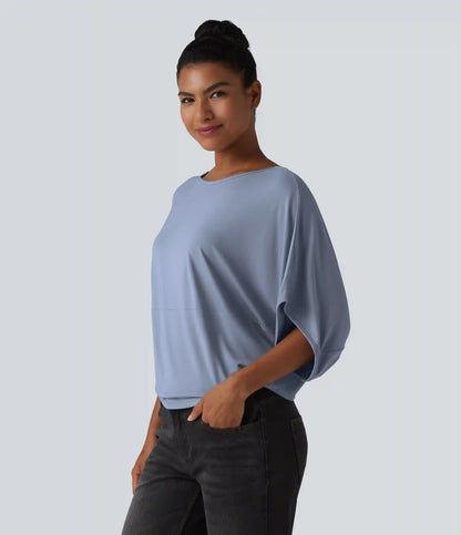 Round Neck Batwing Sleeve Relaxed Casual Top