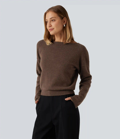 Boat Neck Long Sleeve Casual Sweater