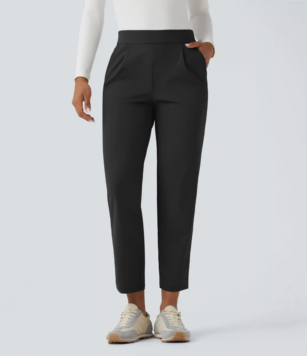 High Waisted Quick Dry Travel Tapered Pants with Pockets