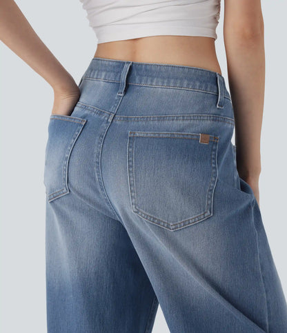 Halara Flex™ Mid Rise Washed Casual Baggy Jeans with Pockets