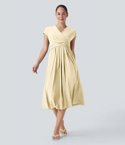 Breezeful™ V Neck Short Sleeve Pocket Tie Back Quick Dry Midi Casual Dress