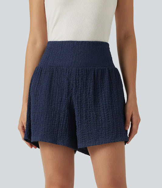 High-waisted 2-in-1 Crinkle Casual Baggy Shorts with Pockets