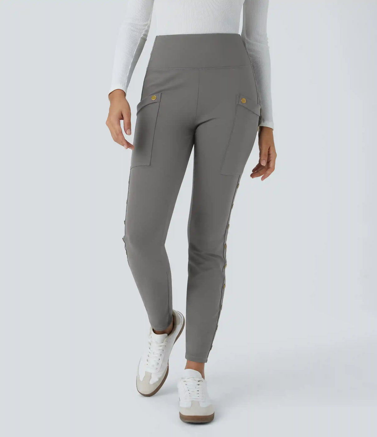 DayStretch High Waisted Decorative Pocket Skinny Ankle Length Casual Pants