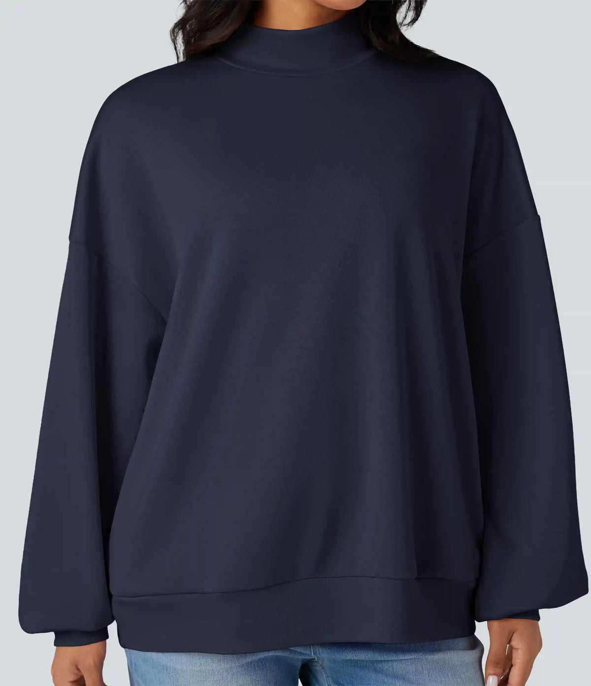 Mock-neck Relaxed Casual Sweatshirt with Pockets