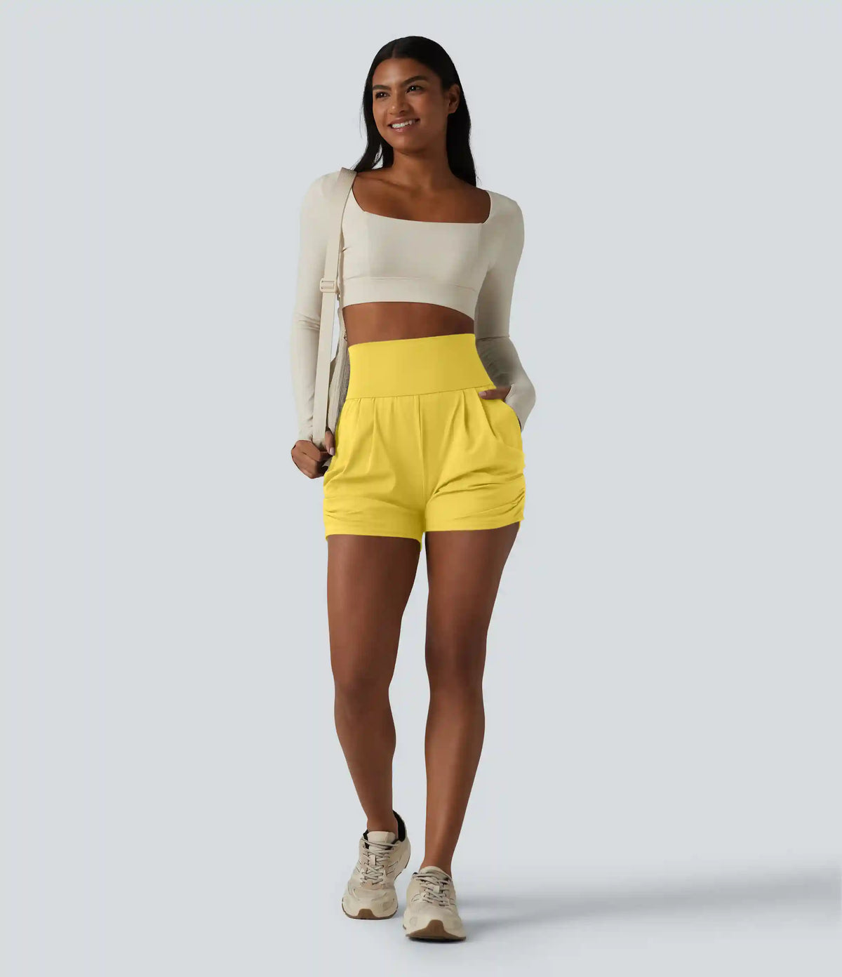 SoftlyZero™ Airy High Waisted Ruched InstantCool Yoga Shorts 3'' with Pockets