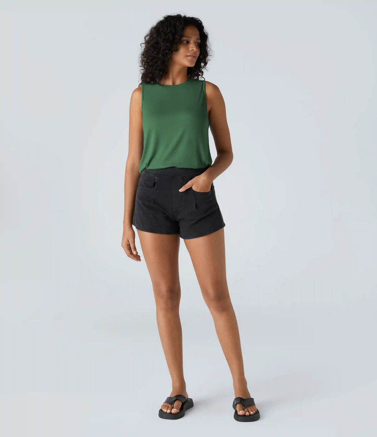 Ribbed Round Neck Basic Casual Tank Top