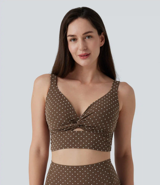 Halara UltraSculpt™ Light Support V-Neck Polka Dot Yoga Sports Bra with Molded Cups