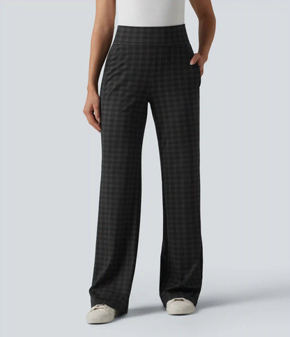 Halara Flex™ Mid Rise Plaid Flare Work Pants with Pockets