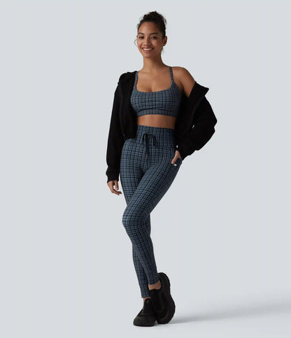 Halara UltraSculpt™ Check Plaid Print High Waisted Drawstring Yoga Leggings with Pockets