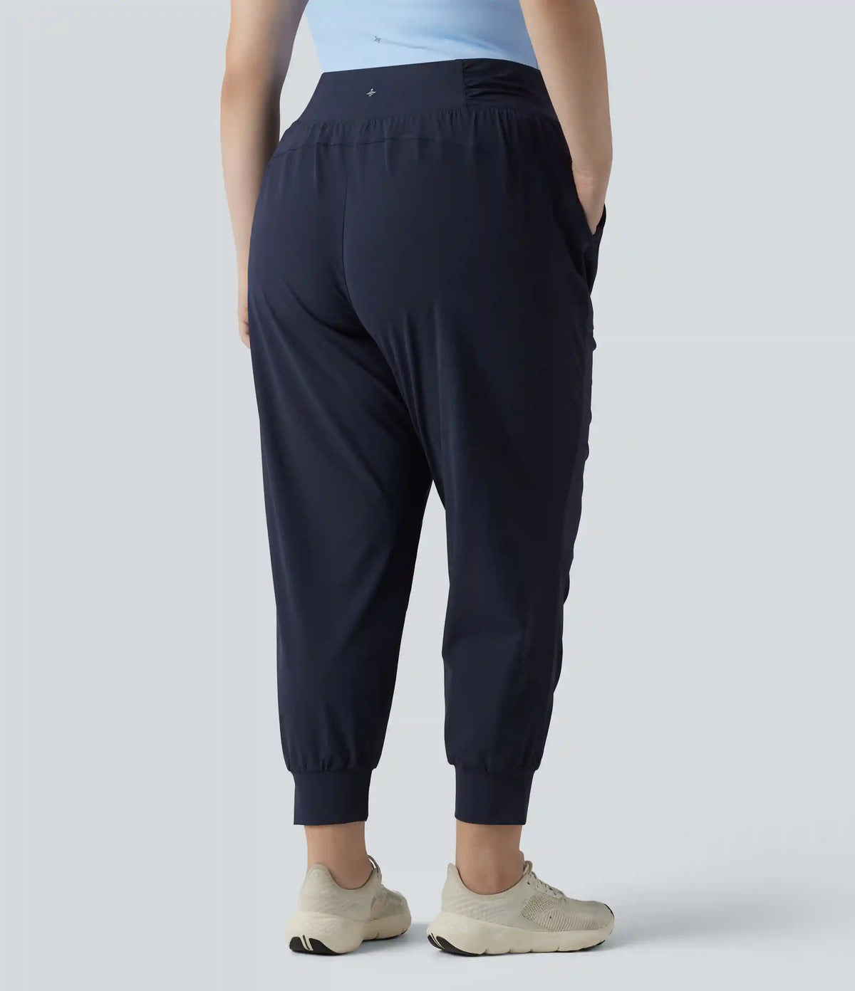 Plus Size High Waisted Drawstring Ruched Tapered Quick Dry InstantCool Dance Joggers with Pockets-UPF40+