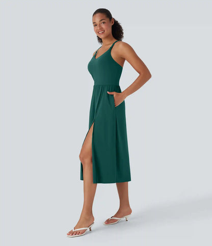 SoftlyZero™ Airy Racerback InstantCool Casual Slip Dress with Pockets DD-F Cups