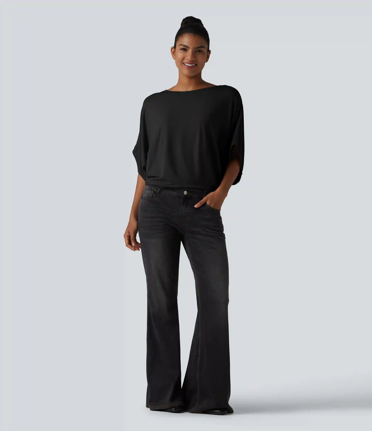 Round Neck Batwing Sleeve Relaxed Casual Top