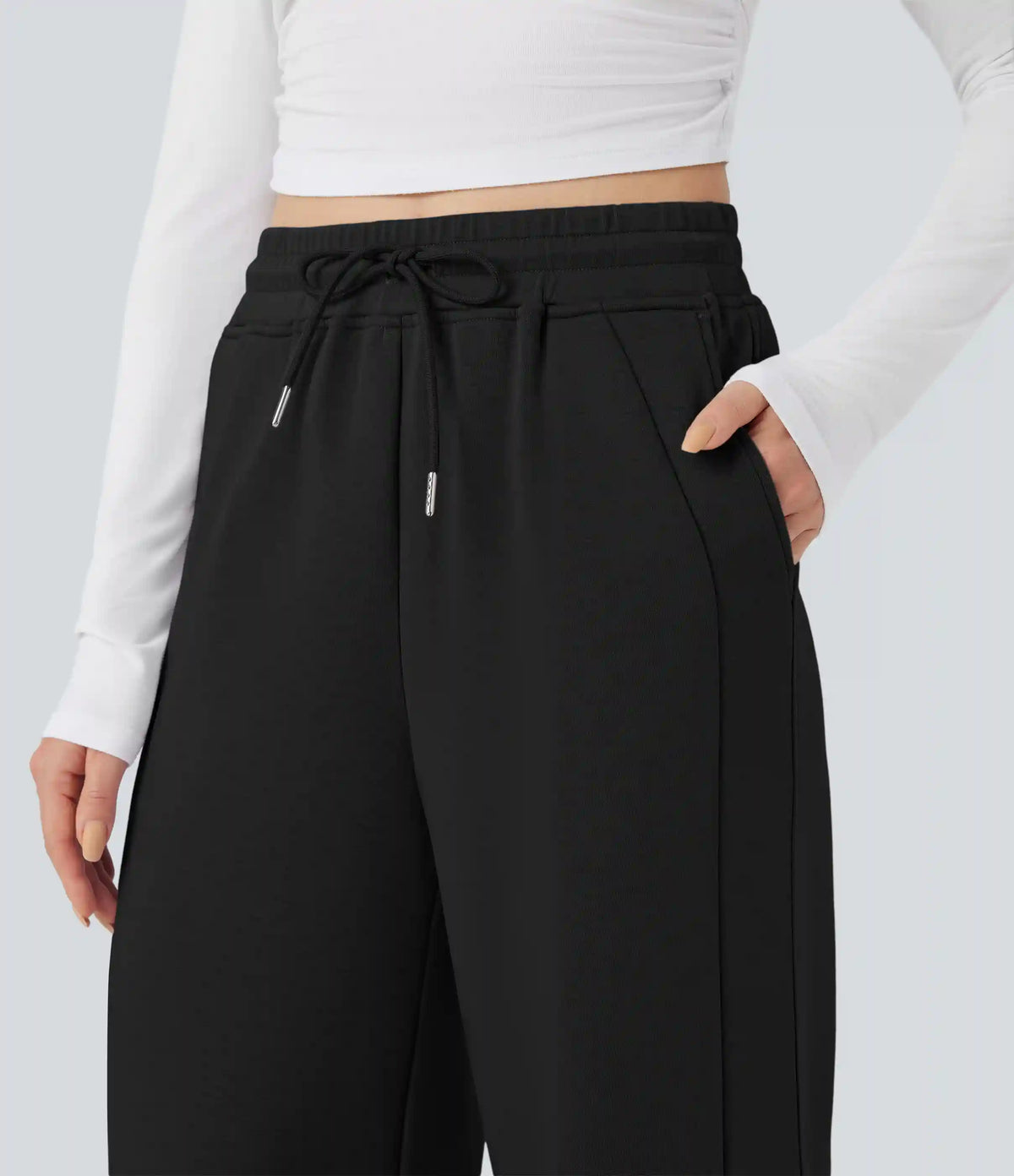 High Waisted Drawstring Casual Pants with Pockets