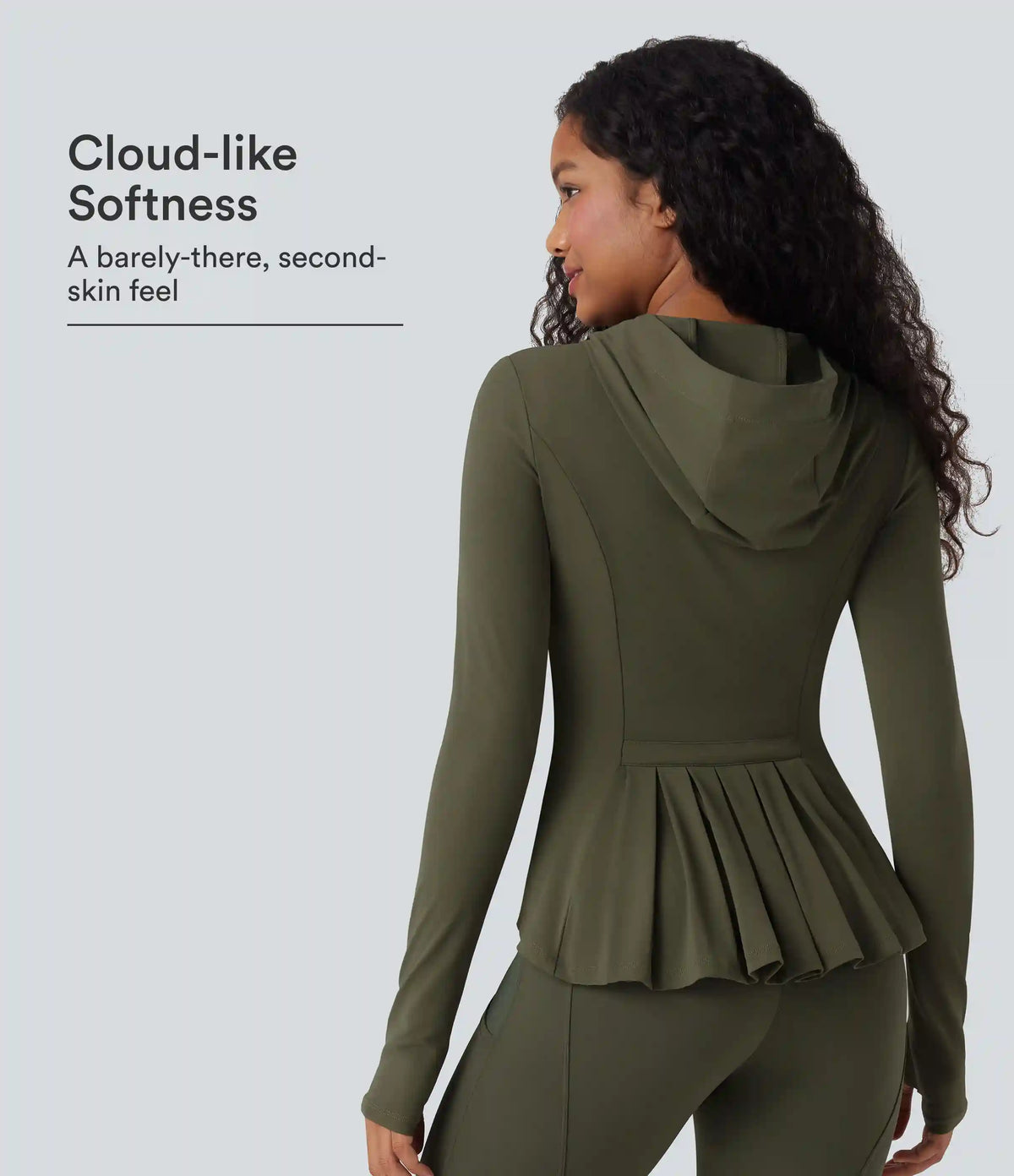 SoftlyZero™ Hooded Long Sleeve Thumb Hole Pleated Jacket with Pockets