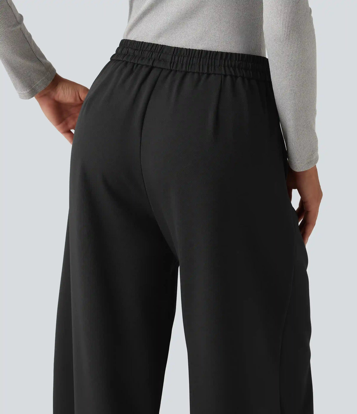 High Waisted Drawstring Barrel Leg Work Pants with Pockets