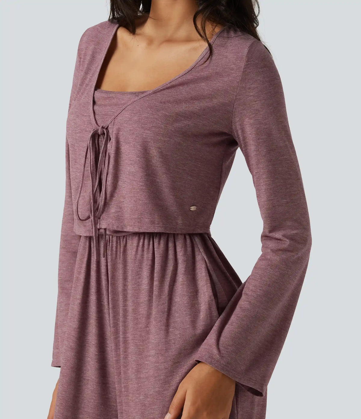 V Neck Tie Front Long Sleeve Casual Top